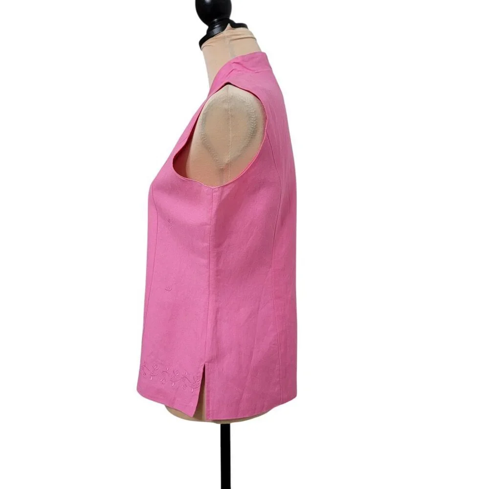 Jennifer Eden Size 10 Bubblegum Pink Sleeveless Embroidered Button Front Blouse